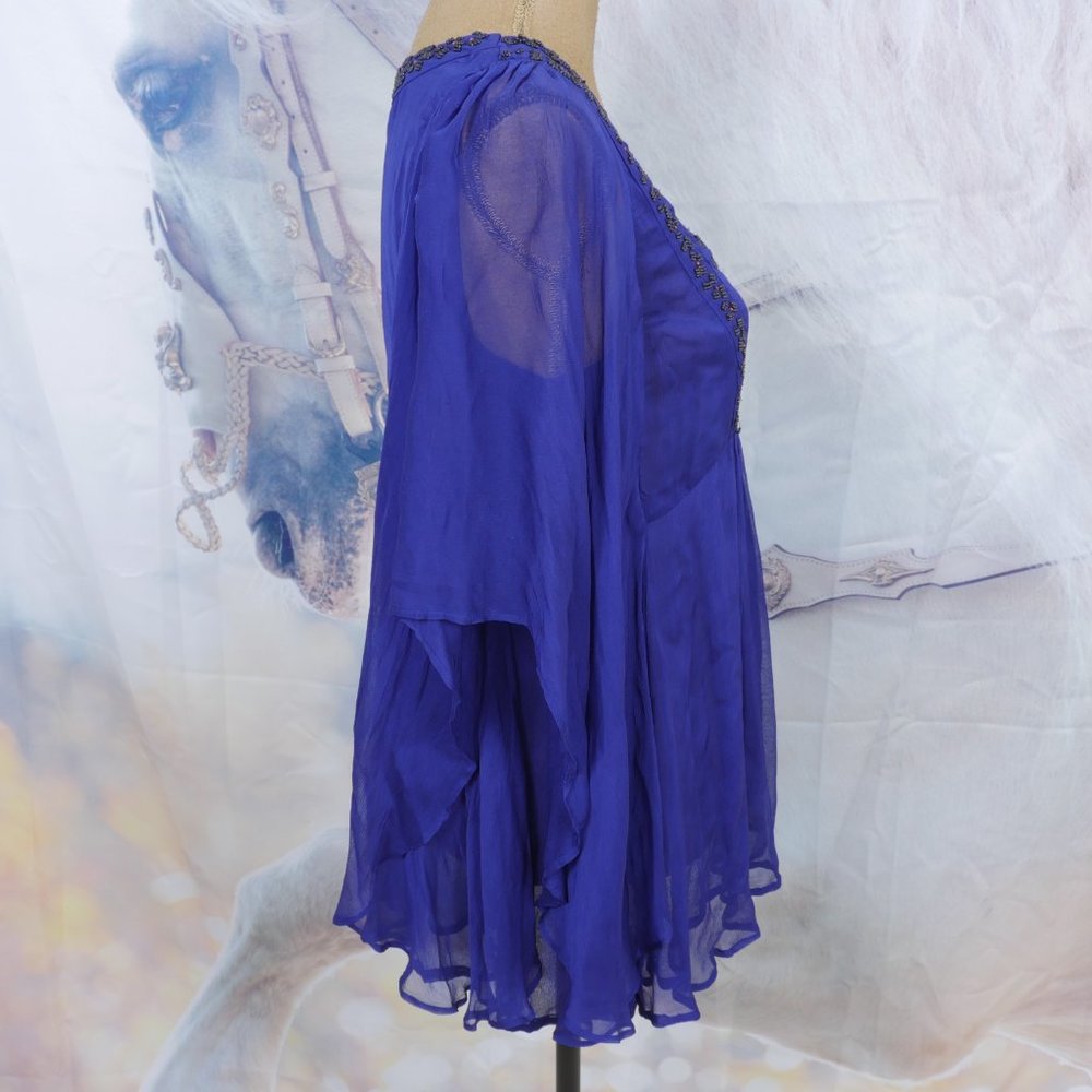 Free People Purple Beaded Detail Wide Sheer Sleeve 70's Inspired Boho S XS Top - Picture 7 of 12